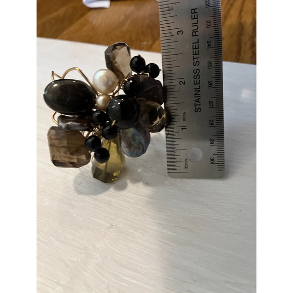 Tonobi Cuff Bracelet Designer Onyx Fox Tail Amethyst & Freshwater Pearl Natural - Picture 12 of 16